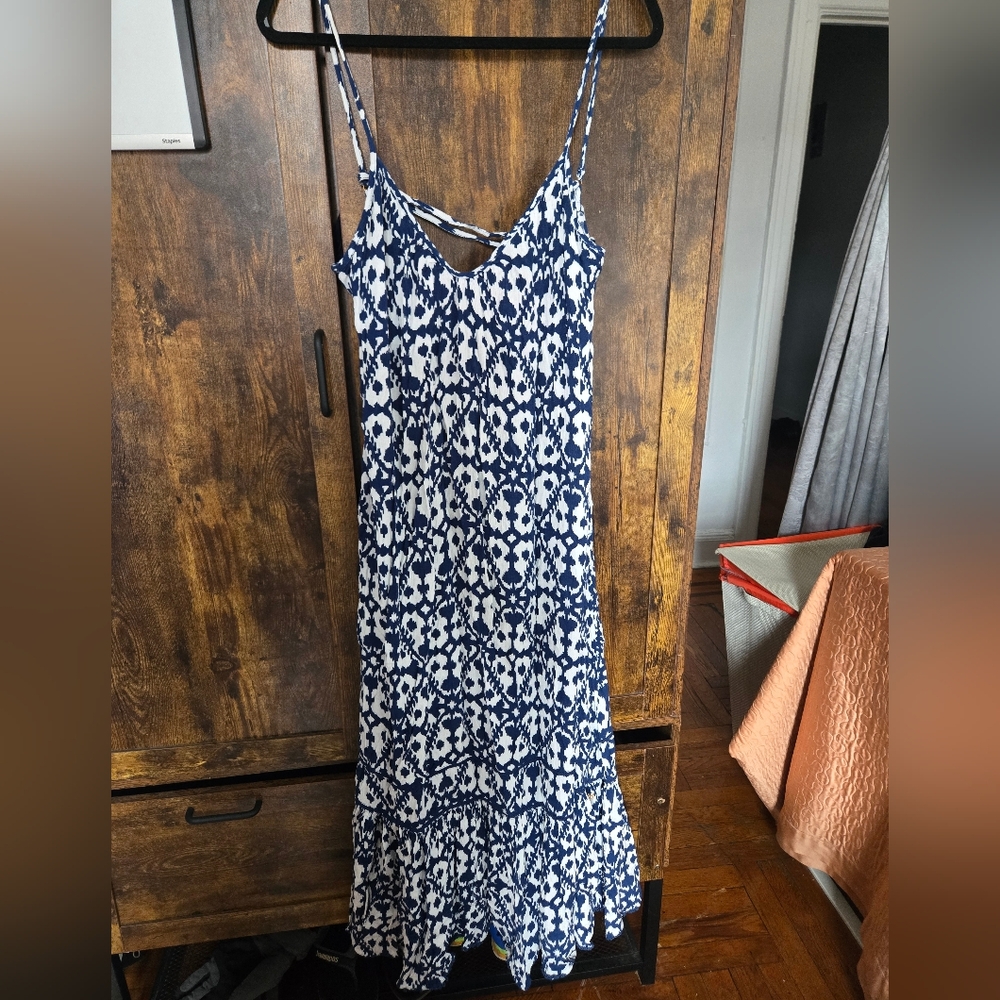 Superdry Navy and White Printed Spaghetti-Strap Maxi Dress